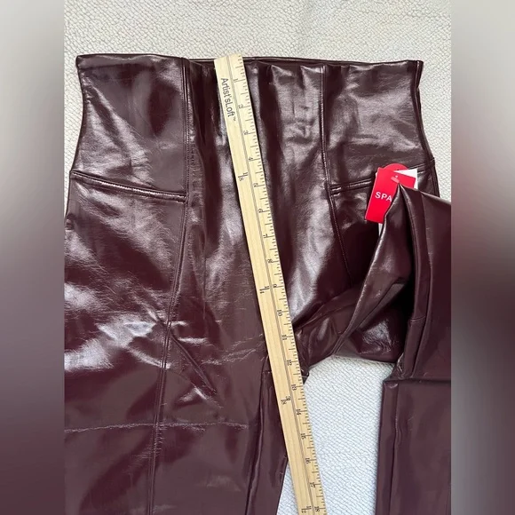SPANX SHINY FAUX PATENT LEATHER LEGGINGS BURGUNDY/RUBY RED | Size: L - Picture 13 of 15